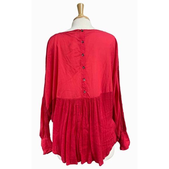 FREE PEOPLE NWOT! THINKING OF YOU CROCHET TUNIC CORAL TOP SIZE S - Picture 3 of 5